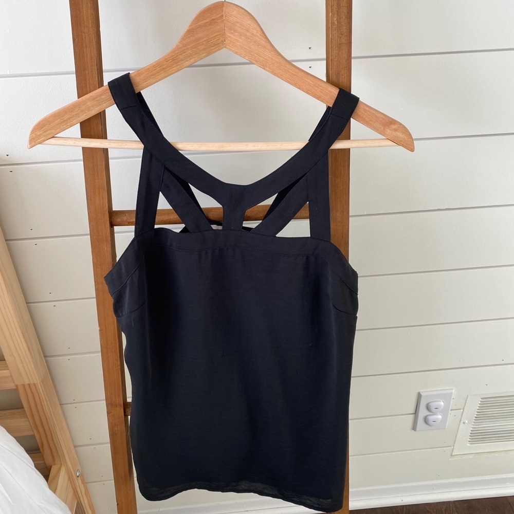 Black banana republic blouse cut out neck